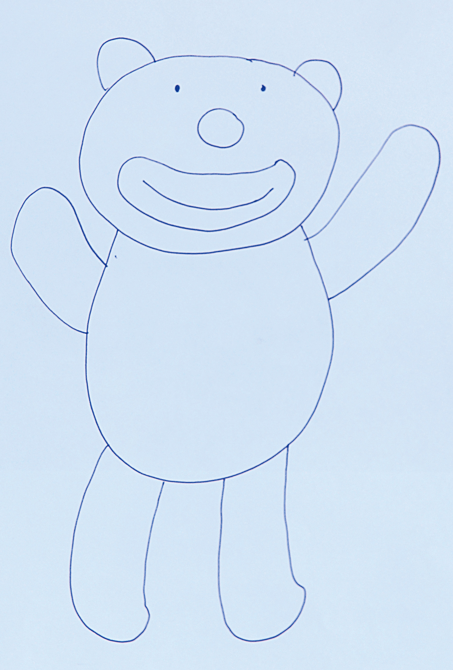 step3 再来记得帮大毛熊画出圆胖胖的大肚子,还有雄壮的双手与双脚.